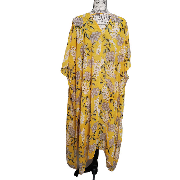 Blu Heaven Yellow Green Floral Long Flowy Kimono Medium - Picture 2 of 12